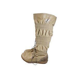 Sorel Women's Clear Tan Firenzy Knee-High Crunchy Leather Snow Boots Size 8